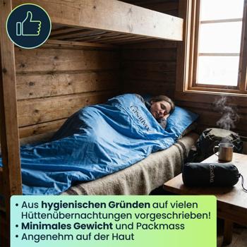 Preview: 2er-Set Ultraleichter Hüttenschlafsack, atmungsaktive Mikrofasern, nur 200g, inkl. Nylon Kompressionsbeutel, Schlafsack für Camping, Reise, Hotels