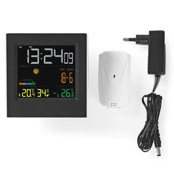 Preview: Station météo radio sans fil - Capteur extérieur, écran couleur, température int/ext, humidité, prévisions - Réveil, horloge, alarme, portée 20m