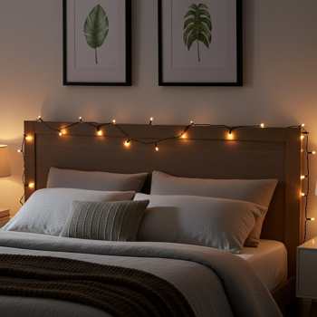 Preview: LED Lichterkette 14,4 m, 192 LEDs, warmweiss, batteriebetrieben, 7 Lichtmuster, IP44, energiesparend & flexibel für Innen- & Aussenbeleuchtung