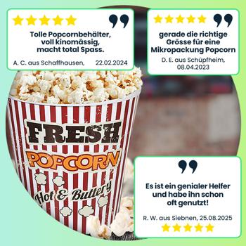 Preview: 3er-Set Vintage Kino-Popcorn Becher (18 cm): Spülmaschinenfest & robust. Retro Popcorn-Eimer für authentisches Kino-Feeling zu Hause