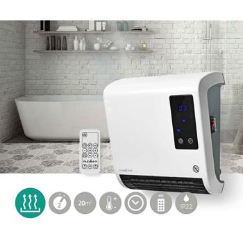 Preview: Potente termoventilatore a parete in bianco con 2000 watt e telecomando - ideale per bagni fino a 20 m², riscaldamento rapido, silenzioso e salvaspazio