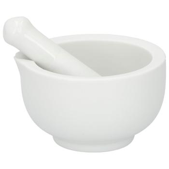 Preview: Mörser & Stössel aus hochwertiger Keramik - Müheloses Zermahlen von Gewürzen & Kräutern - Ø 8 cm, matt weiss - Perfekt für frische Pasten & intensive Aromen