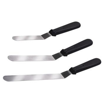 Preview: Set 3 Spatules à Tartiner Inox - Décoration Gâteaux Glacage Crêpes Pâtisserie Boulangerie - Robustes Résistantes Alimentaire - Poignée Plastique Durable