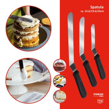 Preview: Set 3 Spatules à Tartiner Inox - Décoration Gâteaux Glacage Crêpes Pâtisserie Boulangerie - Robustes Résistantes Alimentaire - Poignée Plastique Durable