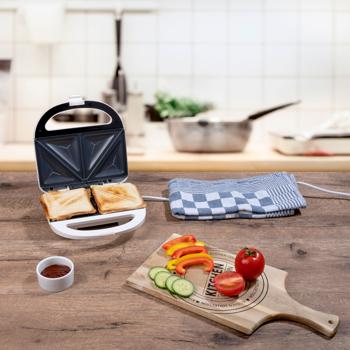 Preview: Sandwichmaker Weiss 750W - Für 2 knusprige Toasts & schnelle Mahlzeiten - Antihaftbeschichtung - Ideal für Küche, Büro & Camping