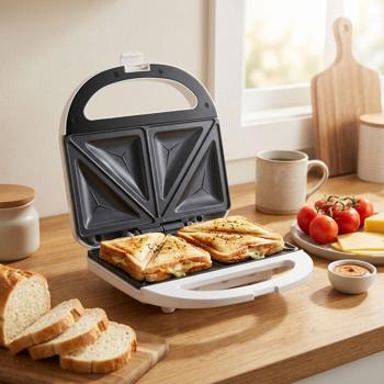 Sandwich maker white 750 W – For 2 crispy toasts & quick meals – Non-stick coating – Ideal for kitchen, office & camping