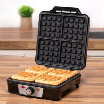 Preview: Hochwertiges Waffeleisen (schwarz) für 4 perfekte Belgische Waffeln – Präzise Temperaturkontrolle, Antihaftbeschichtung, für genussvolle Waffelkreationen