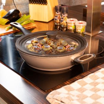 Preview: Couvercle de cuisson universel en verre - Large anneau en silicone pour casseroles & poêles - Diamètres 16, 18, 20 cm - Trou d‘aération - Lave-vaisselle