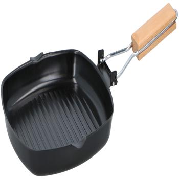 Preview: Poêle à Griller Épaisse Ø 24 cm - Poignée Bois Rabattable - Antiadhésive & Compatible Gaz, Électrique, Vitrocéramique, Halogène - Sans PFOA