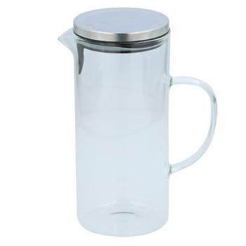 Preview: Glass carafe 1.3L - with metal lid & strainer - stylish, robust & dishwasher-safe - ideal for water, juice & tea - elegant design for table & kitchen