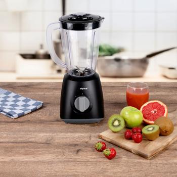 Preview: Leistungsstarker Standmixer mit Edelstahlklingen, schwarz, 1,5 l Fassungsvermögen, 2 Geschwindigkeiten, 400 W, ideal für Smoothies, Shakes & mehr