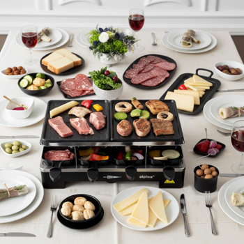 Preview: Raclette Grill 8 persone 1400W con superficie grill doppia – pietra e piastra metallica, potente grill da tavolo per la famiglia Preview: Raclette Grill 8 persone 1400W con superficie grill doppia – pietra e piastra metallica, potente grill da tavolo per la famiglia