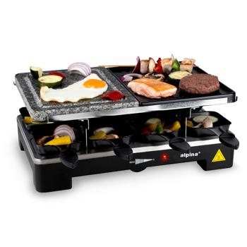 Preview: Raclette Grill 8 persone 1400W con superficie grill doppia – pietra e piastra metallica, potente grill da tavolo per la famiglia Preview: Raclette Grill 8 persone 1400W con superficie grill doppia – pietra e piastra metallica, potente grill da tavolo per la famiglia