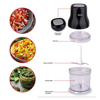 Preview: Hachoir électrique multifonction, 360 ml, 200 W – puissant, lames en inox, antidérapant, idéal pour légumes, noix, herbes aromatiques et plus