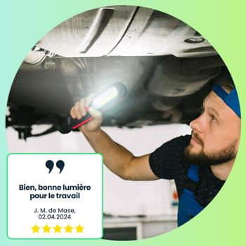 Preview: Lampe de travail COB LED puissante 300 lm - Lumière claire & homogène pour professionnels & bricoleurs - Magnet & crochet 360° - 3W - 21x6x3cm