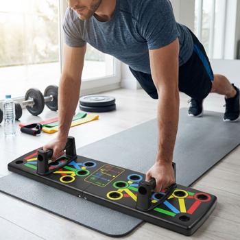 Push-Up-Board faltbar - 14-in-1 farbcodiertes Liegestützbrett - stärkt Brust Schultern Rücken Arme effektiv - schont Gelenke - 63x18.5x2cm