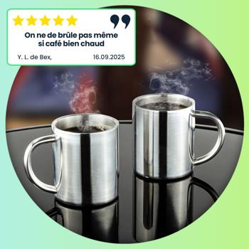 Preview: Tasses isothermes - Lot de 2 - Inox double paroi 200 ml - Pour boissons chaudes/froides - Incassables, passent au lave-vaisselle - Randonnée, camping, Noël