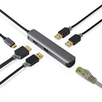 Preview: USB 3.2 Multiport Adapter, USB-C auf HDMI/RJ45/3xUSB-A – Kompakte Dockingstation für erweiterte Anschlussmöglichkeiten
