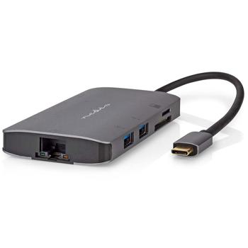 Preview: Hub USB-C Nedis 7-en-1 - Station d‘accueil PC/Macbook avec HDMI 4K@60Hz - Gigabit LAN - 3x USB-A 5Gbps - PD 100W - Lecteur SD/Micro-SD