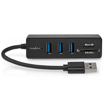 Preview: Hub USB 5 ports avec lecteur de cartes SD/MicroSD - Transfert rapide 5 Gbit/s - 3x USB-A (3.2 Gen 1) - Compact & sans adaptateur secteur - Noir