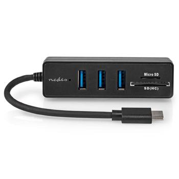 Preview: Hub USB-C - 3 ports USB-A 3.2 Gen 1 - Lecteur de cartes SD/MicroSD - Transfert 5 Gbit/s - Léger alu - Noir - Plug & Play - Portable