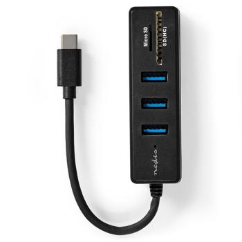 Preview: Hub USB-C - 3 ports USB-A 3.2 Gen 1 - Lecteur de cartes SD/MicroSD - Transfert 5 Gbit/s - Léger alu - Noir - Plug & Play - Portable