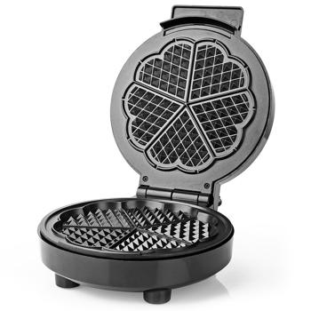 Preview: Robust waffle iron for heart-shaped waffles with temperature control, non-stick coating, Ø 19 cm, powerful 1000 W, black - silver