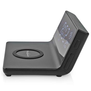 Preview: Moderner Wecker (14x7x12,5cm, schwarz) mit kabelloser QI-Ladefunktion – Stilvolles Design & bequemes Aufladen für das Smartphone Preview: Moderner Wecker (14x7x12,5cm, schwarz) mit kabelloser QI-Ladefunktion – Stilvolles Design & bequemes Aufladen für das Smartphone