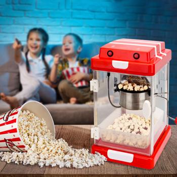 Preview: Red retro popcorn machine, (24x28x43 cm) with lighting & tilting bowl: non-stick, serving bowl, THE popcorn machine for delicious moments