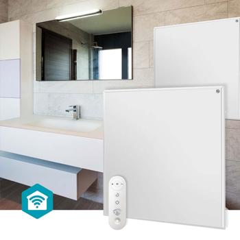 Preview: Moderno riscaldatore a infrarossi WLAN con termostato digitale programmabile, a stelo e a parete, 350W, bianco, IP44