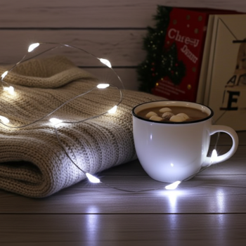 Preview: Lichter Silberdraht - Indoor Deko mit 20 hell-weissen LEDs - Batteriebetrieben 1,5V - 95 cm Länge - Dünne Lichterkette für Weihnachtsschmuck & ganzjährige Romantik