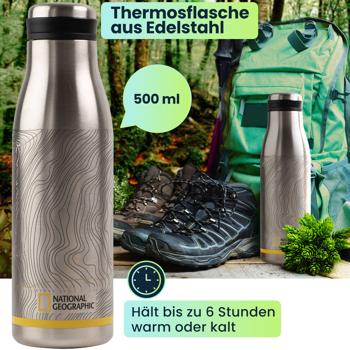 Preview: National Geographic Thermosflasche aus Edelstahl, 500 ml, Schraubverschluss, auslaufsicher, hält 6 Stunden warm oder kalt, ideal für Outdoor Abenteuer Preview: National Geographic Thermosflasche aus Edelstahl, 500 ml, Schraubverschluss, auslaufsicher, hält 6 Stunden warm oder kalt, ideal für Outdoor Abenteuer