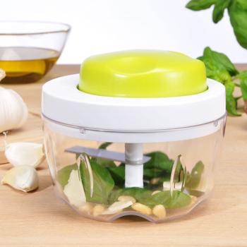 Preview: Hachoir Manuel Vert & Blanc - Coupe Oignons Herbes Noix - Pratique pour Meal Prep Cuisine Saine - Deux Couteaux Double Tranchant Inox - Ø11xH9cm