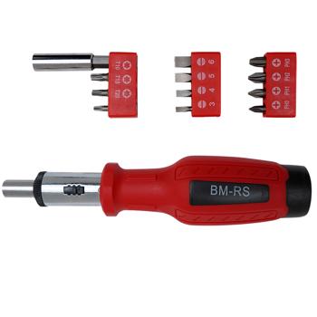 Preview: Cacciavite a cricchetto ergonomico 12 in 1 con 11 punte in acciaio al cromo vanadio (rosso/nero) - Avvitamento comodo ed efficiente