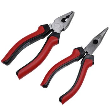 Preview: Combination pliers & telephone pliers, 16 cm, multi-layer chrome plating, red/black - set of 2 for gripping, cutting & bending work Preview: Combination pliers & telephone pliers, 16 cm, multi-layer chrome plating, red/black - set of 2 for gripping, cutting & bending work