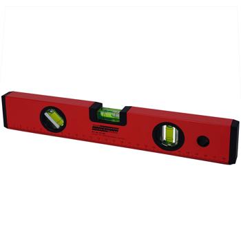 Preview: Robuste 30cm Wasserwaage (rot/schwarz) mit 3 Libellen – Zuverlässiges Messwerkzeug für Heimwerker und Profis