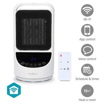 Preview: Smart Wi-Fi ceramic fan heater, 1500 W, oscillation, 2 heat settings, white/black – app control – effective warmth for your home