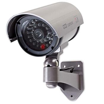 Preview: Abschreckung pur: Dummy Überwachungskamera (grau)mit Signal-LED – Täuschend echte Kamera-Attrappe (IP44) für mehr Sicherheit rund ums Haus