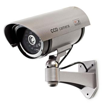 Preview: Abschreckung pur: Dummy Überwachungskamera (grau)mit Signal-LED – Täuschend echte Kamera-Attrappe (IP44) für mehr Sicherheit rund ums Haus