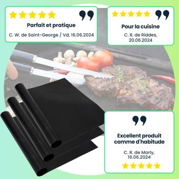 Preview: Tapis de cuisson pour barbecue, lot de 9 tapis en fibre de verre, réutilisables, pour barbecues à gaz, à charbon et électriques, qualité alimentaire