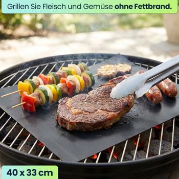 Preview: Antihaft BBQ-Grillmatte, 9er-Set Bratmatte aus Glasfaser-Material, wiederverwendbar, für Gasgrill, Holzkohlegrill, Elektrogrill, lebensmittelkonform