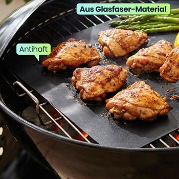Preview: Antihaft BBQ-Grillmatte, 9er-Set Bratmatte aus Glasfaser-Material, wiederverwendbar, für Gasgrill, Holzkohlegrill, Elektrogrill, lebensmittelkonform