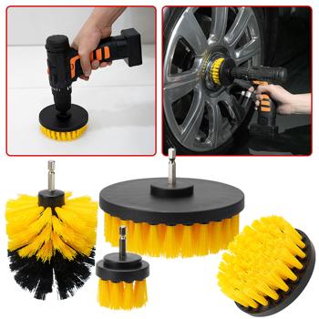Preview: set of 8 cleaning brushes for cordless screwdriver & drill, yellow/black, Drill Brush cleaning kit ideal for kitchen, bathroom, rims, car