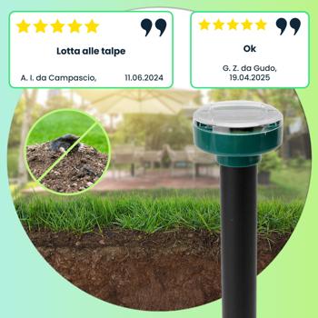 Preview: Repellente per talpe e arvicole ad alta efficienza, confezione economica da 16 Mega, punte a terra, a energia solare, fino a 11200 m², IP44, ecologico, senza sostanze chimiche