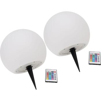 Preview: set of 2 solar LED light ball, Ø 20cm, RGBW with remote control, 60 Lu, IP67. Color changing light globe for garden & terrace, weatherproof & wireless
