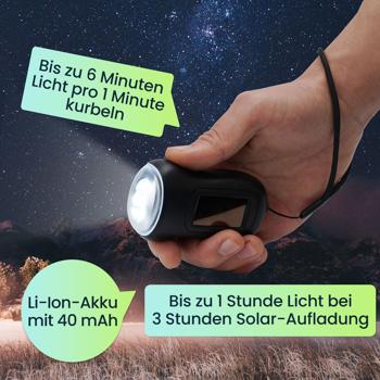 Preview: 2er-Set praktische Survival Dynamo-Taschenlampe mit Solarpanel, 3 High Power LEDs, 20 Lumen, Akku, ideal für Outdoor Abenteuer und Camping Preview: 2er-Set praktische Survival Dynamo-Taschenlampe mit Solarpanel, 3 High Power LEDs, 20 Lumen, Akku, ideal für Outdoor Abenteuer und Camping