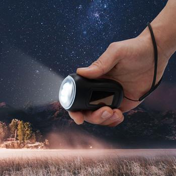 Preview: lot de 2 lampes de poche dynamo pratiques pour la survie avec panneau solaire, 3 LED haute puissance, 20 lumens, batterie rechargeable, idéal pour les aventures en plein air et le camping