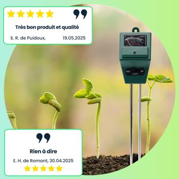 Preview: 2 testeurs de sol 3-en-1: mesurent l’humidité, le pH et la luminosité – pour trouver l’emplacement idéal à l’épanouissement de vos plantes