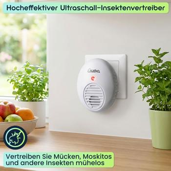 Preview: 3er-Spar-Set Hocheffektiver Ultraschall-Insektenvertreiber für die Steckdose, weiss, bis 47 m², gegen Fliegen, Mücken, Moskitos, Spinnen, Ameisen  