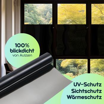 Preview: 4er Set Sichtschutzfolie 50 x 200 cm – dunkle, selbstklebende Fensterfolie mit UV-Schutz – blickdicht & ideal für Fenster, Büro & Wohnräume
